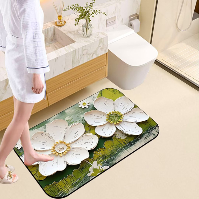 Tapete de banheiro de secagem r&aacute;pida de diatomita lav&aacute;vel com novo design 3D
